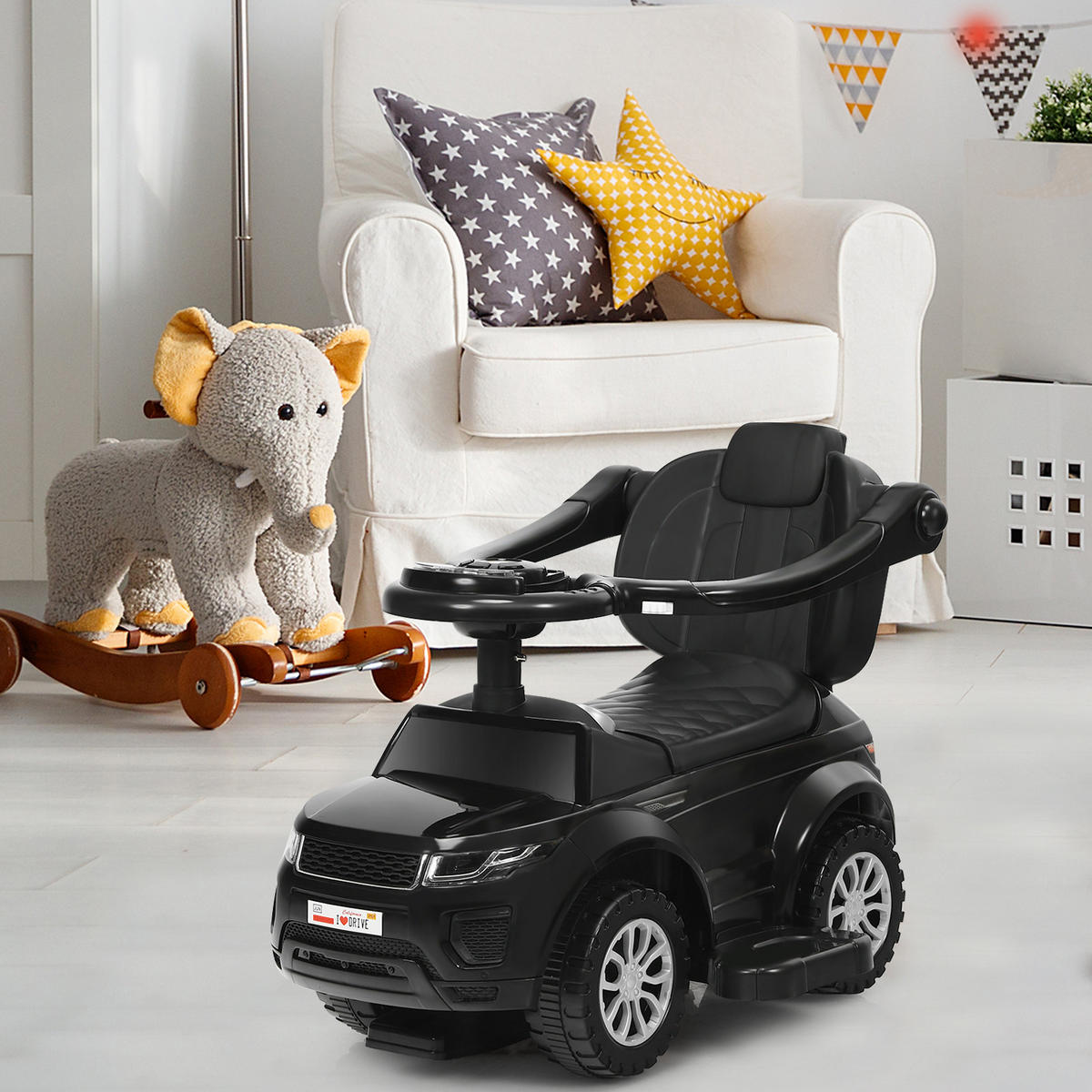 SCHIEBEWAGEN Schwarz - Schwarz, Kunststoff (43/84/89cm) - COSTWAY