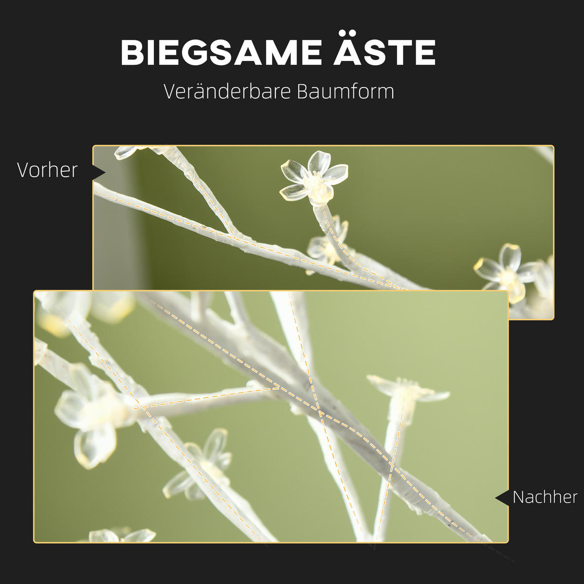 LED Baum, 180 cm Lichterbaum, Kirschbaum mit 180 LEDs, 3 Helligkeitsstufen - Weiß, Kunststoff (180cm) - HOMCOM