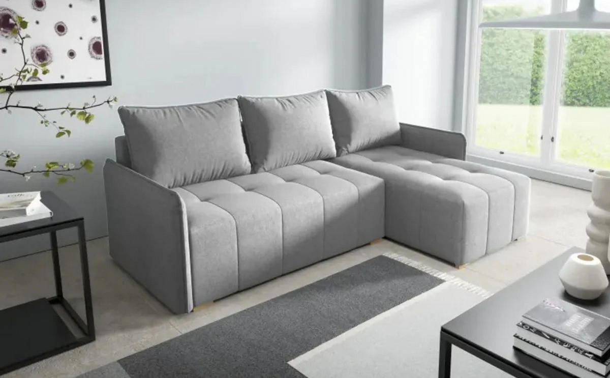 ECKSOFA GREND, L-Form mit Schlaffunktion und Bettkasten, Grau, rechts, Veloursstoff - Grau, Textil (210/140cm) - Sepro Meble
