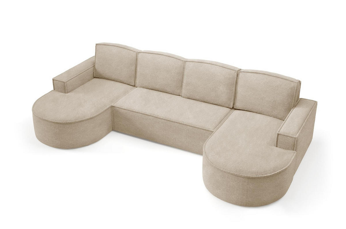 WOHNLANDSCHAFT Flow Hellbeige, mit Schlaffunktion in Abriamo Stoff - Beige, Holzwerkstoff/Textil (316/88/157cm) - Bettso