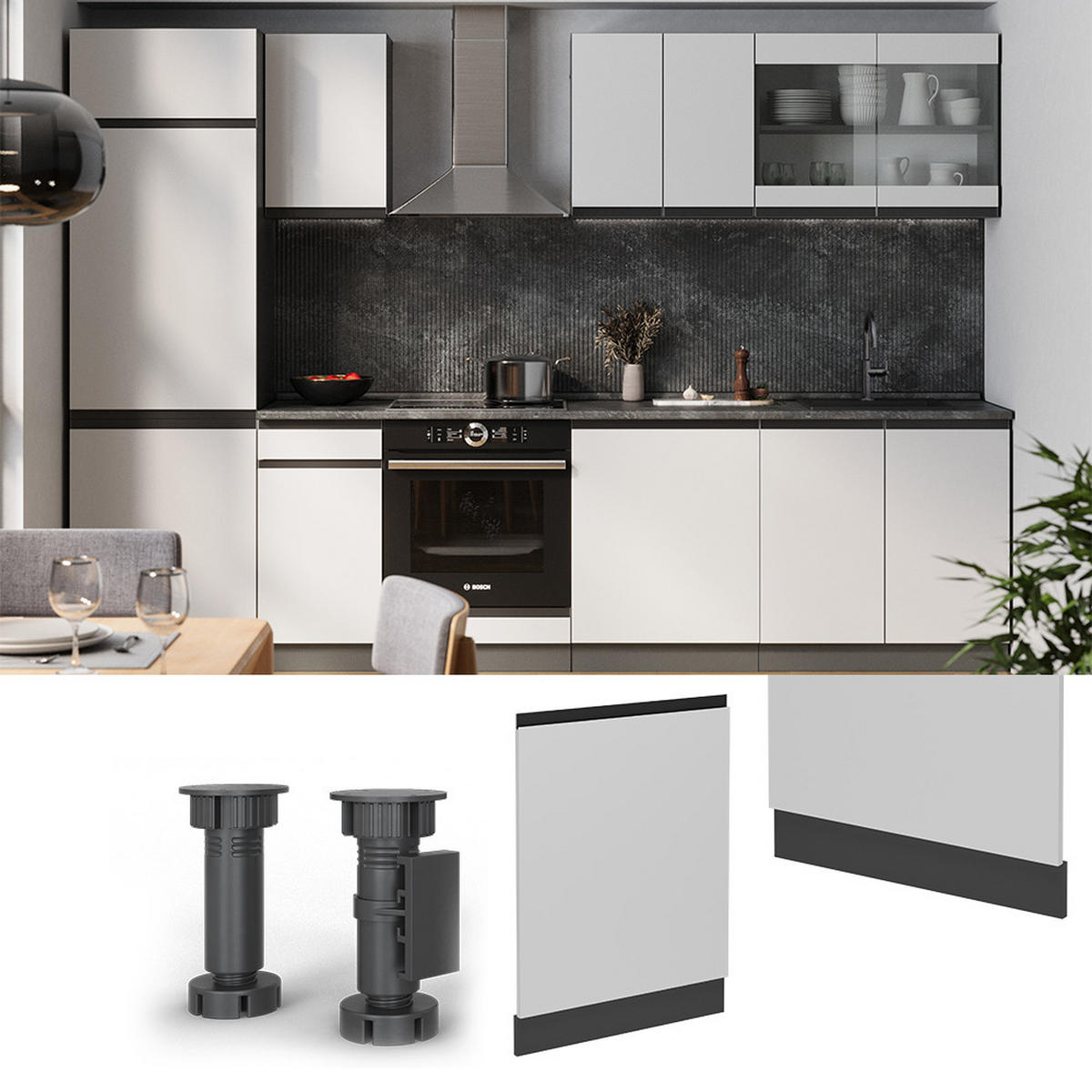 GESCHIRRSPÜLBLENDE R-Line Weiß 60 cm , AP Eiche - Anthrazit/Weiß, Holzwerkstoff (60/81.8/1.6cm) - Vicco