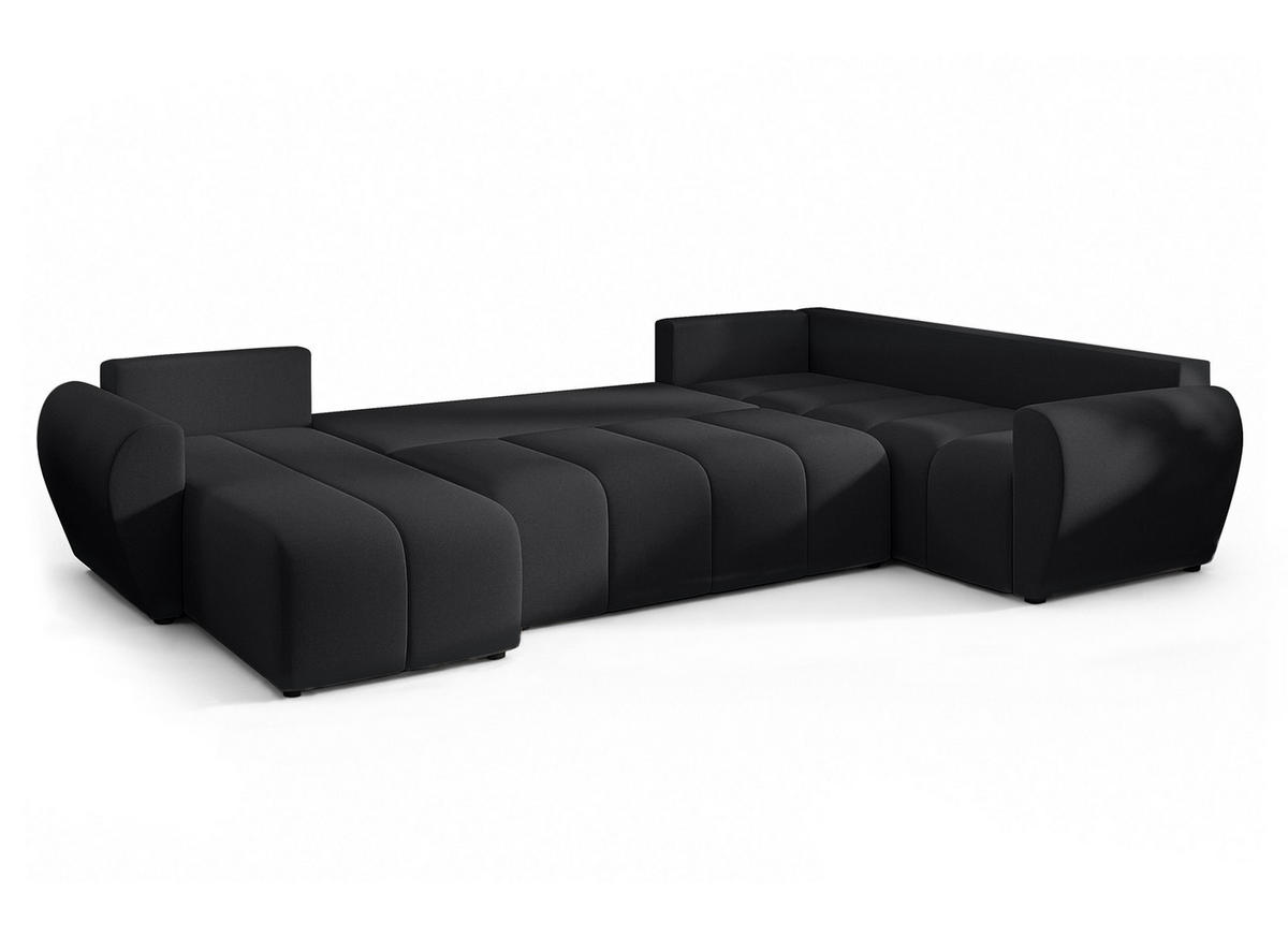 WOHNLANDSCHAFT Malatya U Form MAX Schwarz 311/145/80 cm mit Schlaffunktion - Schwarz, Kunststoff/Textil (208/80/303cm) - AX Living