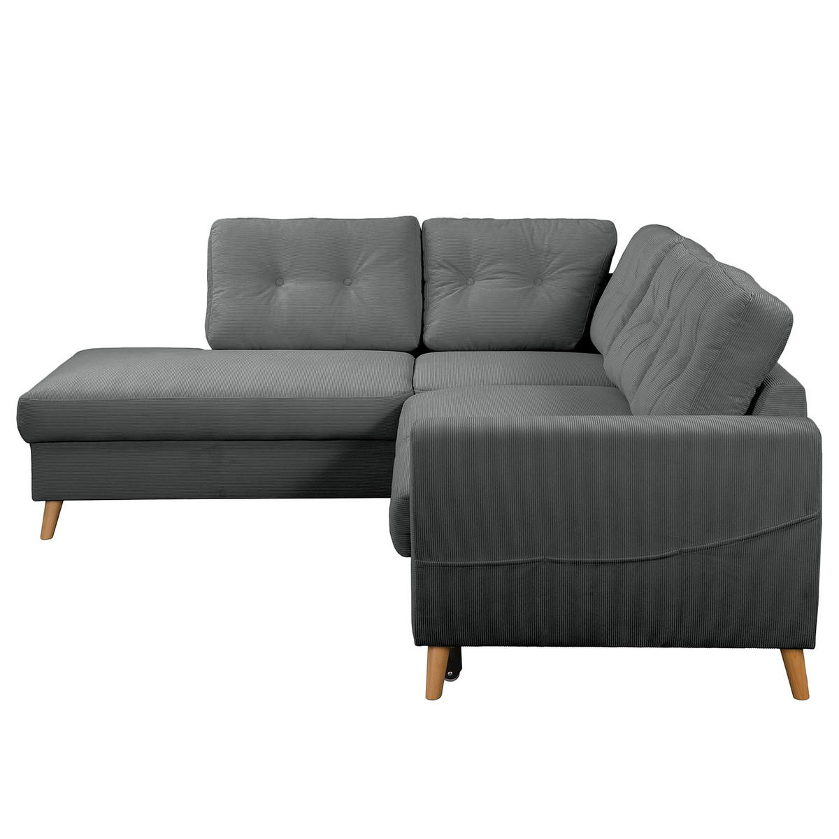 ECKSOFA mit Ottomane - Anthrazit/Braun, Holz/Textil (230/200cm) - home24