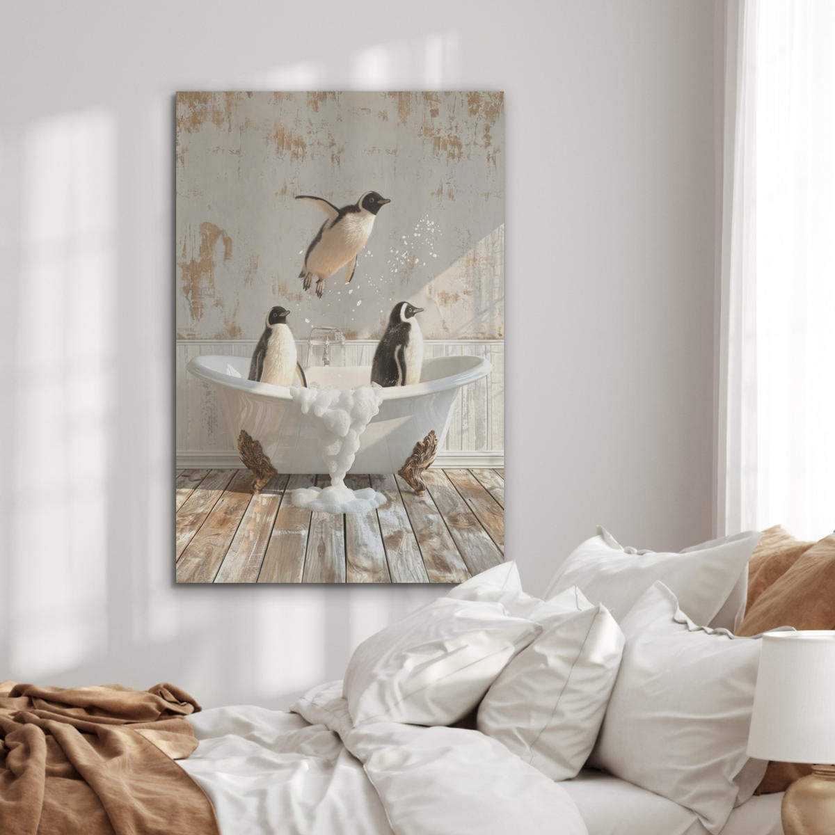 AKUSTIKPANEEL Vintage - Pinguin - Badewanne - Schaumstoff 70x100 cm - Schwarz, Textil (70/0.9/100cm) - MuchoWow