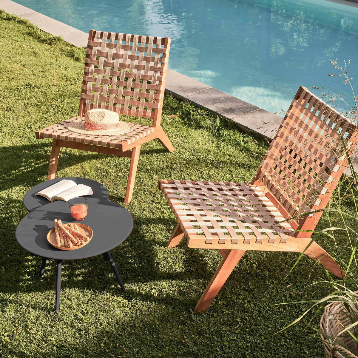 GARTEN-LOUNGETISCH 2-tlg., Grau - Grau, Metall (90/50/34cm) - Oviala