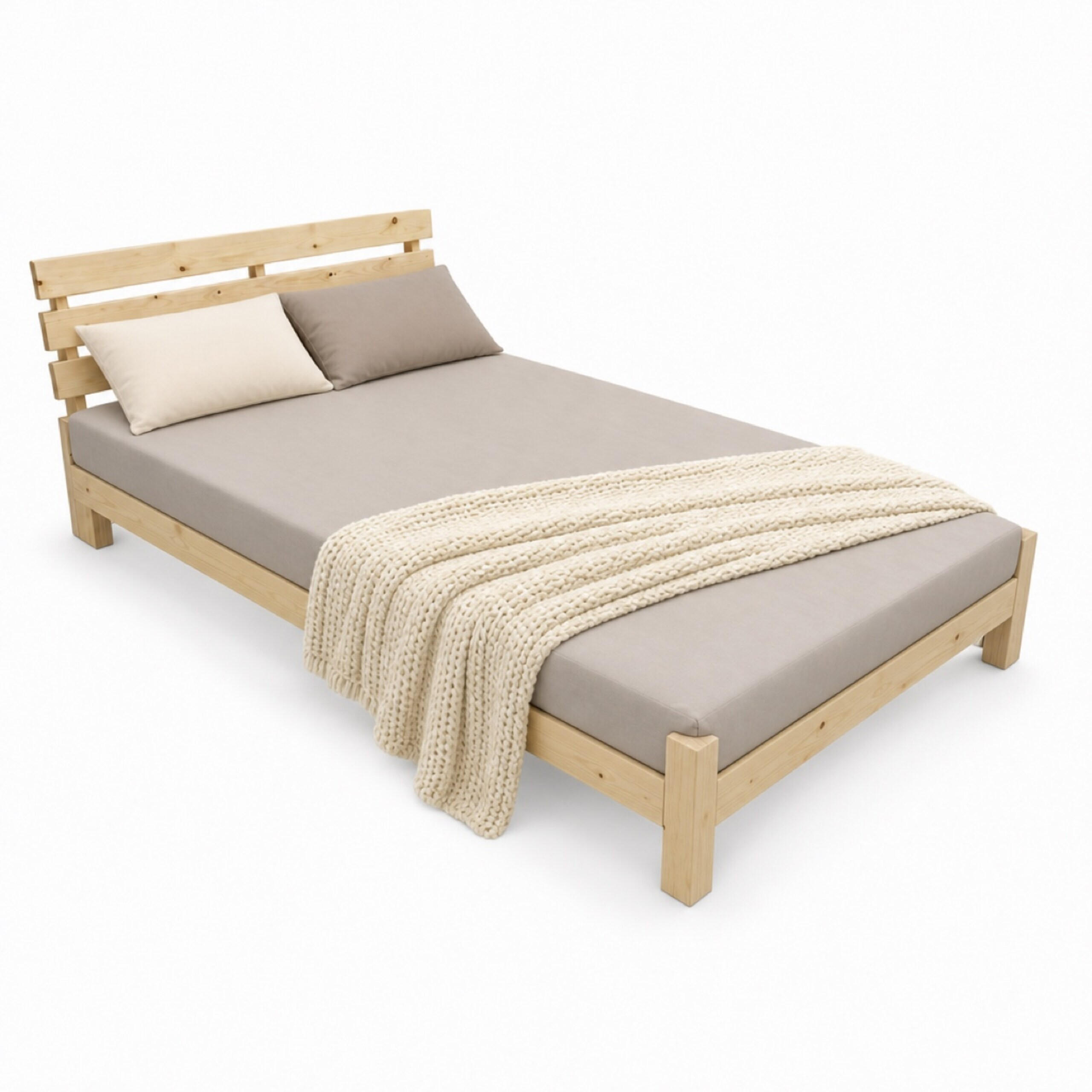 BETT Natur Massivholz mit Lattenrost 120x200 cm - Hellbraun, Holz - Relaxdays