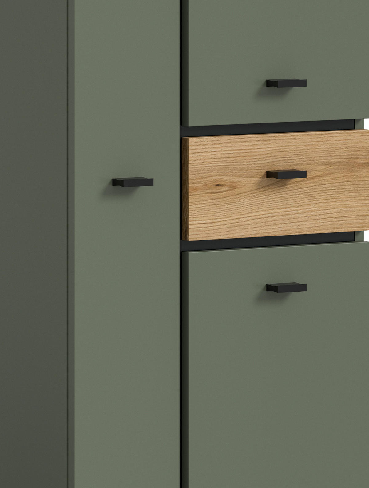 HOCHSCHRANK grün, Evoke Eiche 51 x 191 cm, Badschrank mit viel Stauraum - Eichefarben/Schwarz, Holzwerkstoff/Kunststoff (51/30/191cm) - Inn.Furn