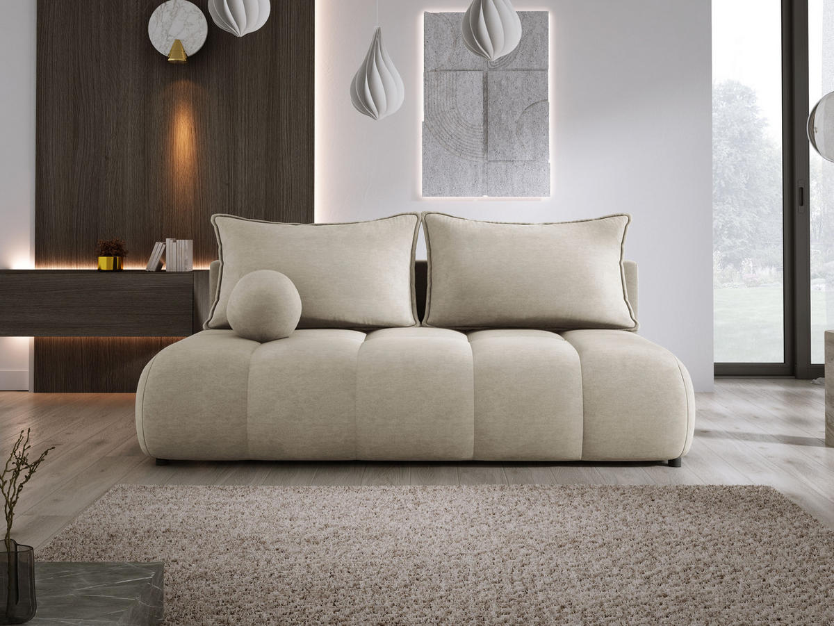 SOFA COCO MINI SCHLAFSOFA mit Bettfunktion, CLOUD Stoffbezug, 2-Sitzer, freistehend, Größe: 205x105x97 cm, Beige - Beige, Holz/Textil (205/97/105cm) - DomoHome