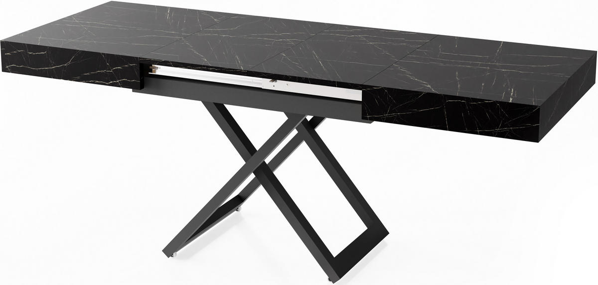 COUCHTISCH Cavetta U höhenverstellbar ausziehbar, Marmor Schwarz 120-200/80/27-76 cm - Anthrazit/Schwarz, Holzwerkstoff/Metall (80/120/76cm) - WFL GROUP