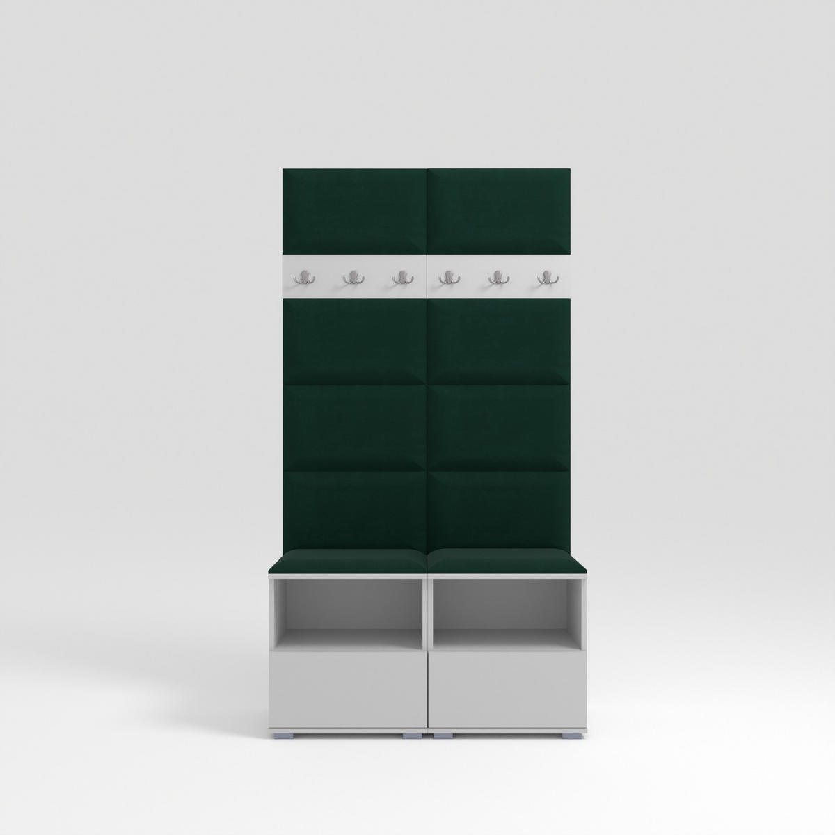 GARDEROBEN-SET Nela III mit gepolsterten Paneelen 100/187/40 - Dunkelgrün/Silberfarben, Holzwerkstoff/Kunststoff (100/187/40cm)