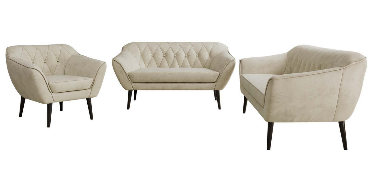 SEDACÍ SOUPRAVA 3+2+1 PIRS - Béžová Samet - Černé nohy - černá/béžová, kompozitní dřevo/textil (180/75/74cm) - MKS