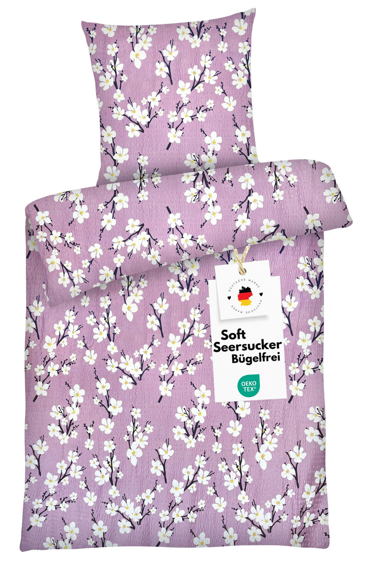 SEERSUCKER-BETTWÄSCHE 135x200 Geblümt Sommer Bettbezug Bügelfrei aus 100% Baumwolle, Bettbezüge Blumen Muster Rose - Rosa, Textil (135/200cm) - Carpe Sonno
