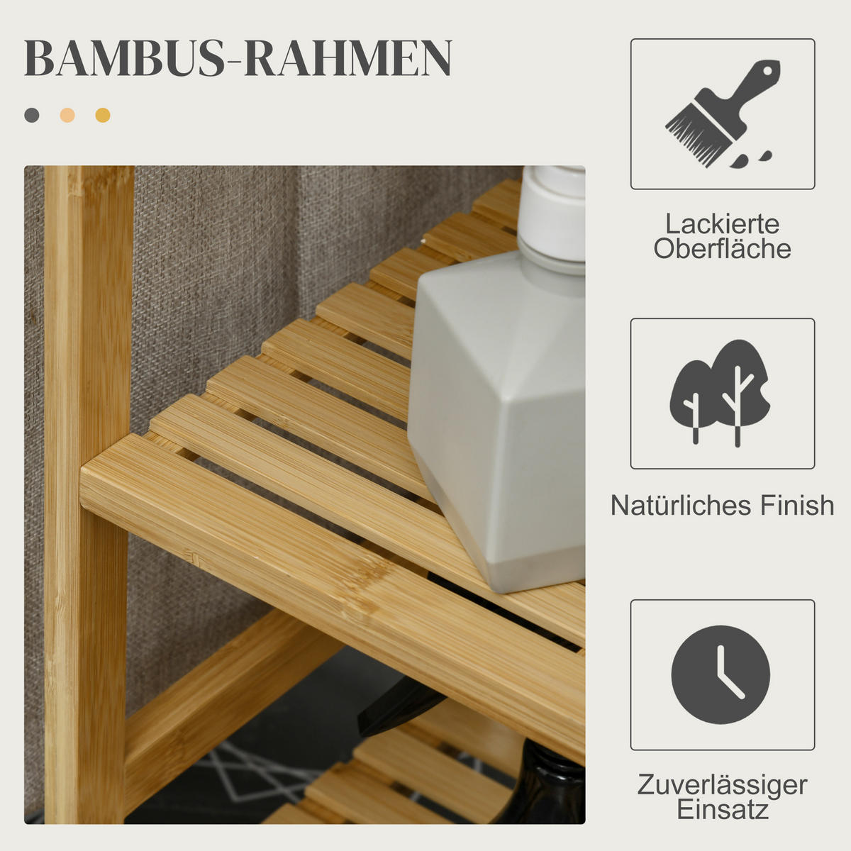 WÄSCHEKORB, 57,4 L Wäschesammler mit Bügelbrett und Bügeleisen, Bambus, Natur - Multicolor, Kunststoff (34/82/113cm) - HOMCOM