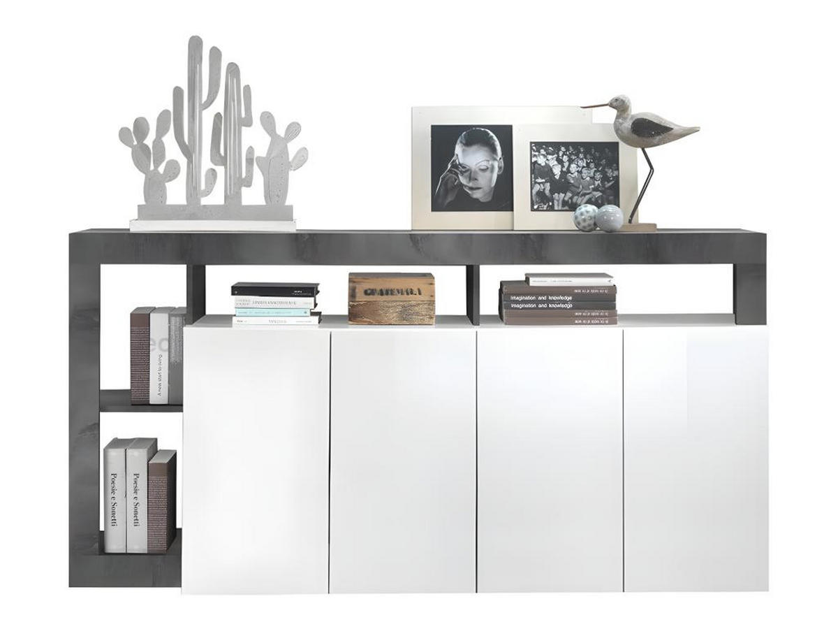 SIDEBOARD 4 Türen Frankfurt - L184 cm - Grau, Holz (42/93/184cm) - Vente-Unique