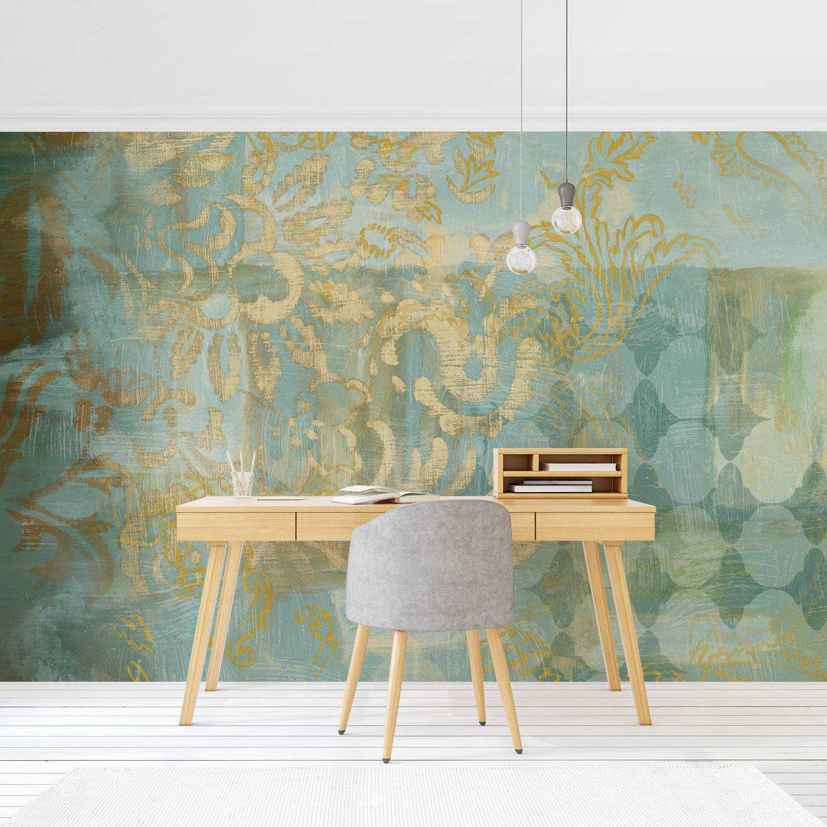 FOTOTAPETE Marokkanische Collage in Gold und Türkis 336/225 cm - Goldfarben, Papier (336/225cm) - Bilderwelten