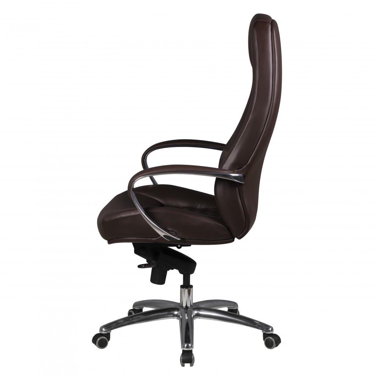CHEFSESSEL Echtleder mit Aluminiumfußkreuz und ergonomischer Sitzform MADRID, Braun 70x68x130 cm - Silberfarben/Braun, Leder/Metall (70/130/68cm) - KADIMA DESIGN