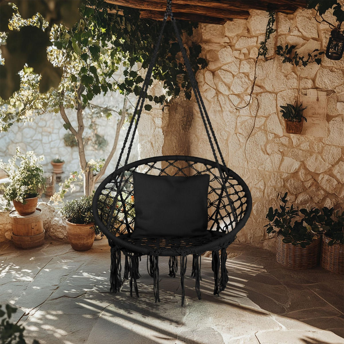 HÄNGESESSEL bis 150 kg - Schwarz, Textil (80/38/80cm) - Luverno