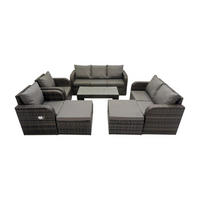 GARTENMÖBEL SET mit Sofa Polyrattan 9-Sitzer Dunkelgrau - Dunkelgrau/Grau, Glas/Kunststoff - Fimous