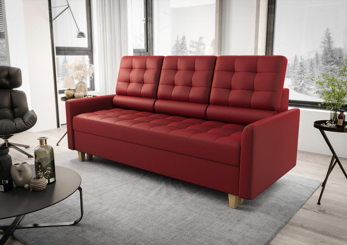 SCHLAFSOFA KONGO 03, Sofa mit Schlaffunktion, Farbe: Rot, Kunstleder - Rot, Textil (215/103/96cm) - O-Sofa