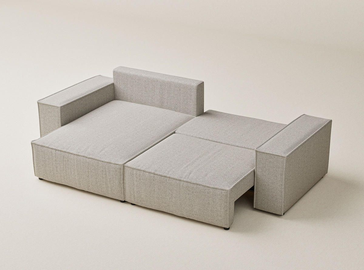 ECKSOFA MIT SCHLAFFUNKTION Zaya Beige Webstoff - Schwarz/Grau, Holz/Holzwerkstoff (255/148cm) - Maison de Reve
