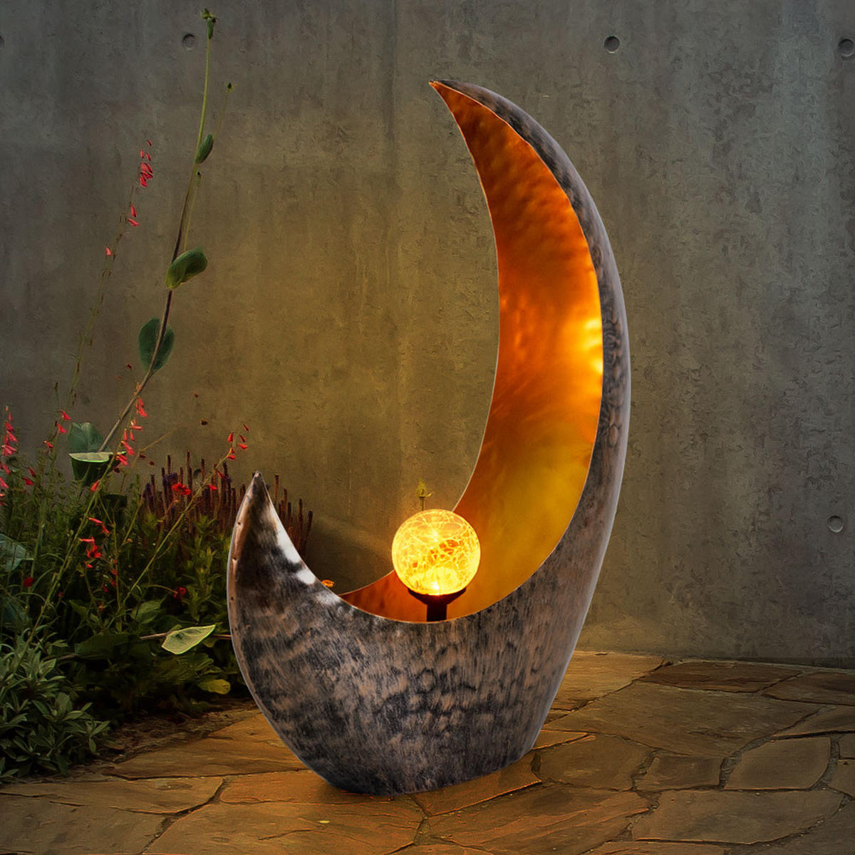 LED AUSSENLEUCHTE Messingfarben Feuereffekt 2er Set - Messingfarben, Glas (37.5/13.5/45cm) - Globo Lighting