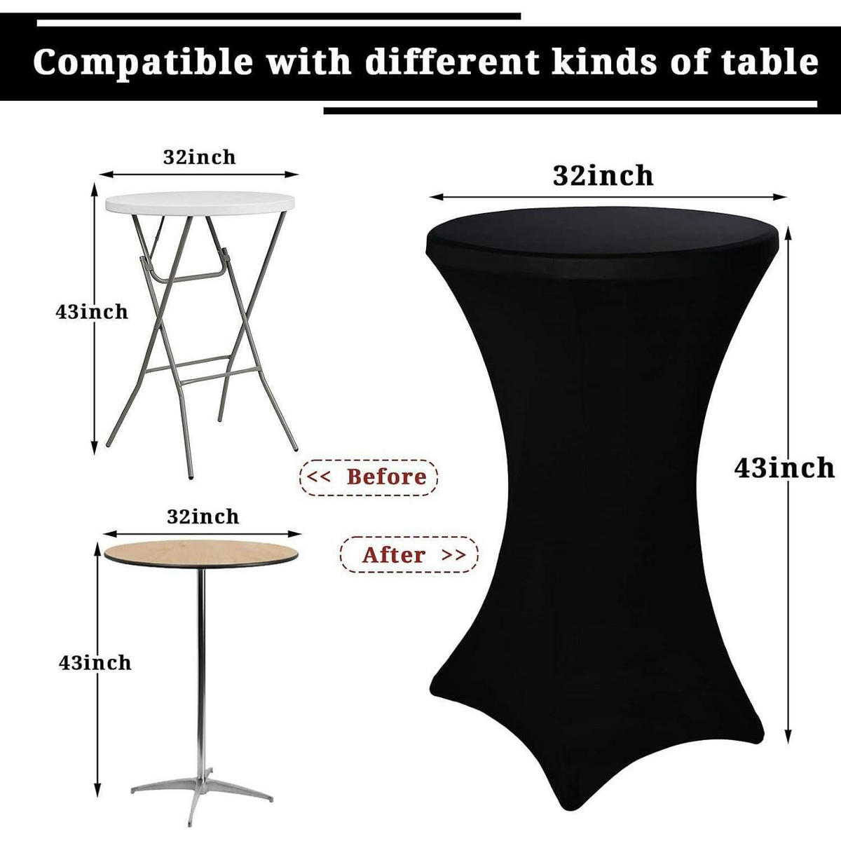 STEHTISCH Husse 6er-Set Schwarz 80-85 cm - Schwarz, Textil (80/110cm)