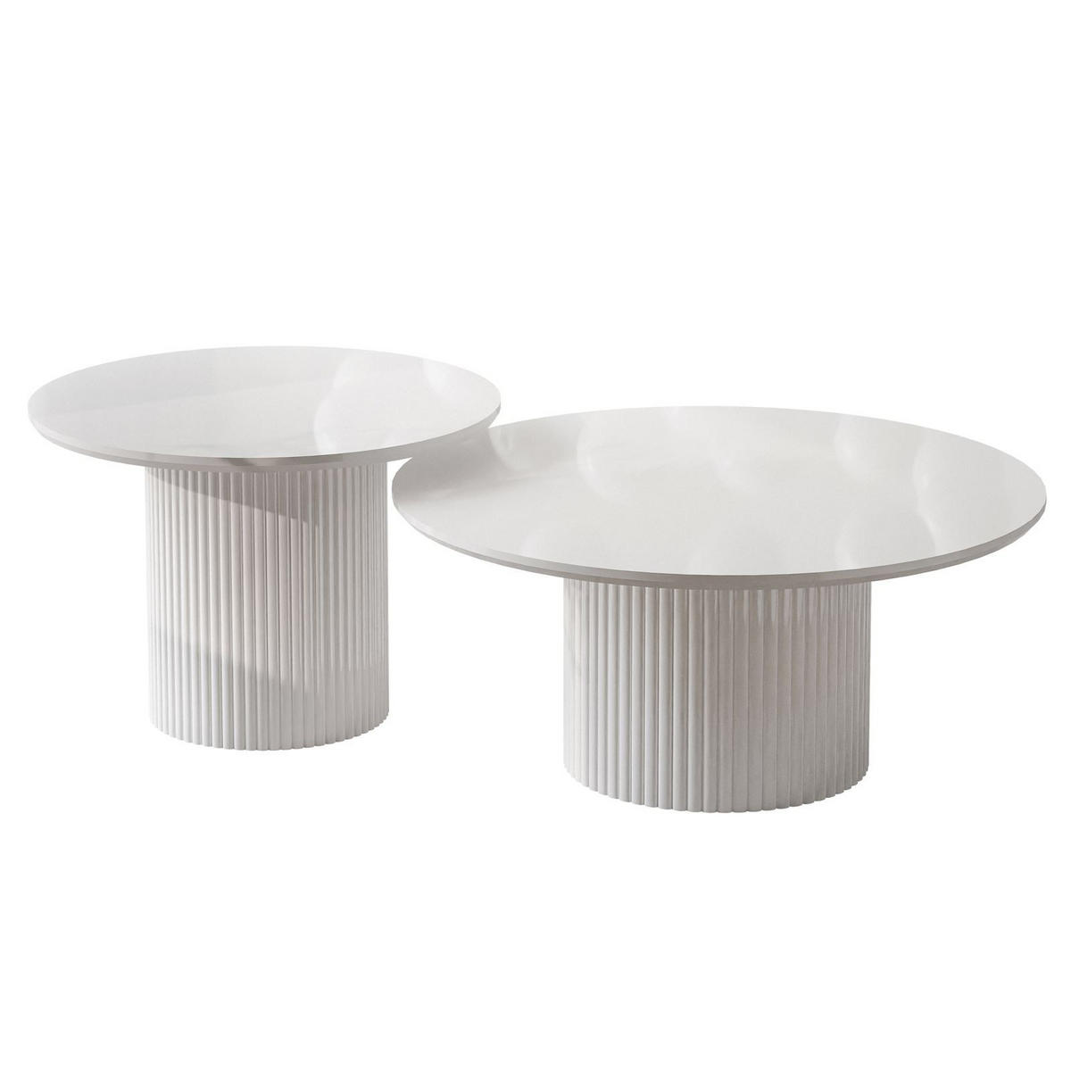 COUCHTISCH-SET OVI mit geriffeltem Sockel - Weiß, Holzwerkstoff (80/80/42cm) - Lookway