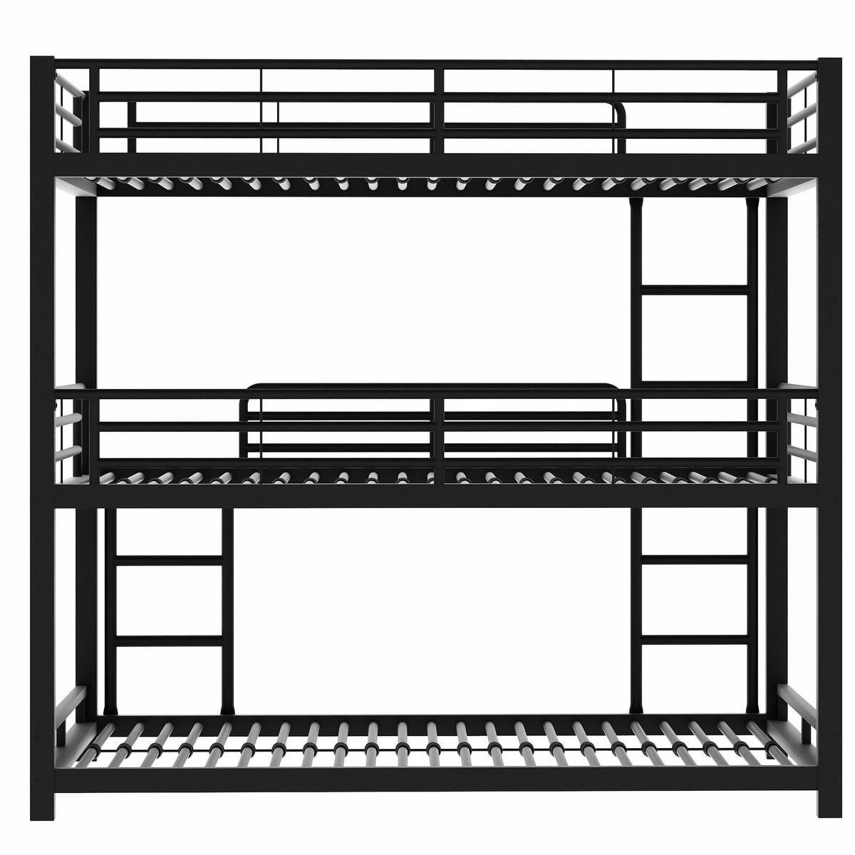 KINDERBETT 90x200 cm, Etagenbett (Dreifach) für Kinder/Jugendliche/Erwachsene, Eisen, schwarz - Schwarz, Metall (90/200cm)