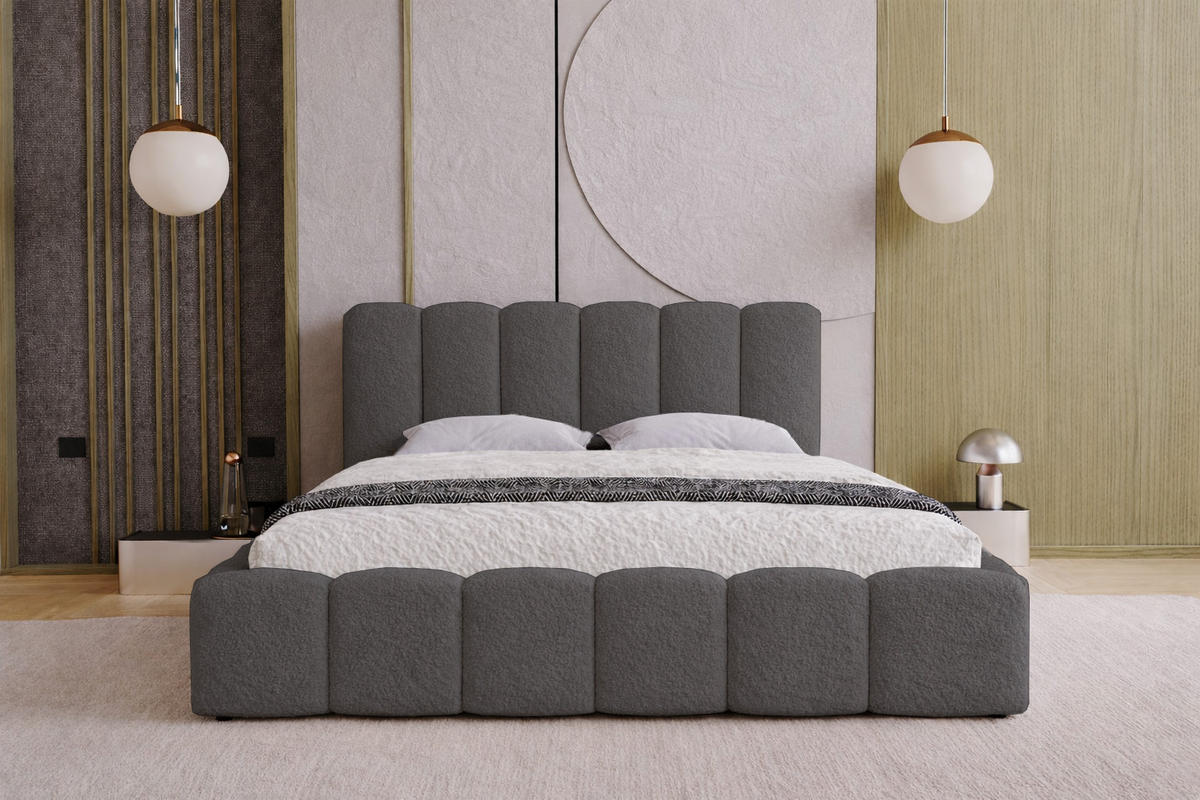 DOPPELBETT 200x200 Florent, Bettkasten, Boucle, Grau - Grau, Holz/Textil (200/200cm) - Emporius