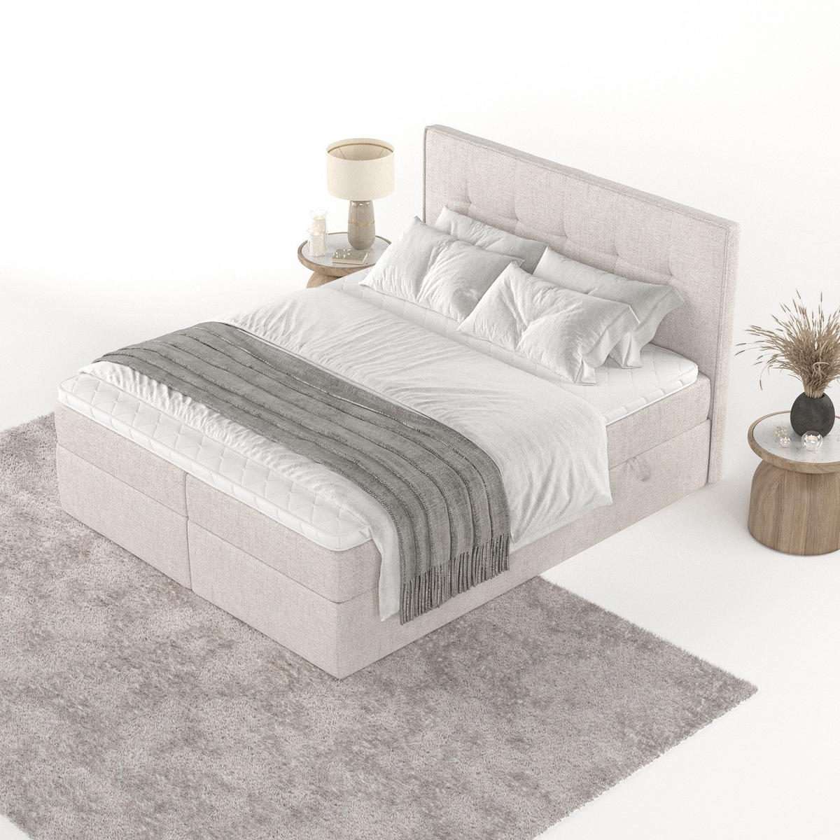 BOXBETT Mireo 200/200 cm Hellbeige im Neve Stoff - Sandfarben/Schwarz, Holz/Holzwerkstoff (200/200cm) - AltaBeds