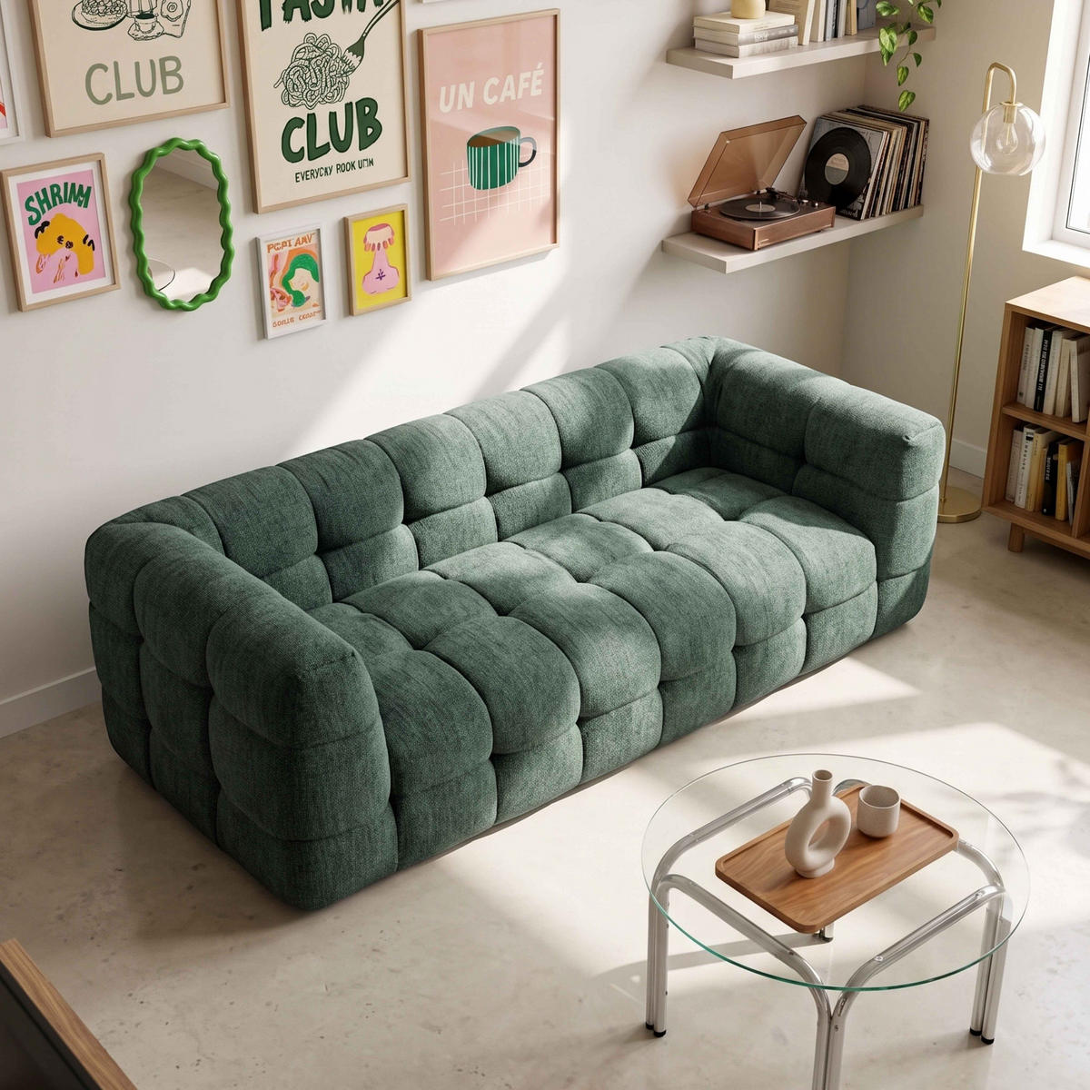SOFA 3-Sitzer, Grün - Grün, Holz/Textil (228/69/102cm) - Oviala