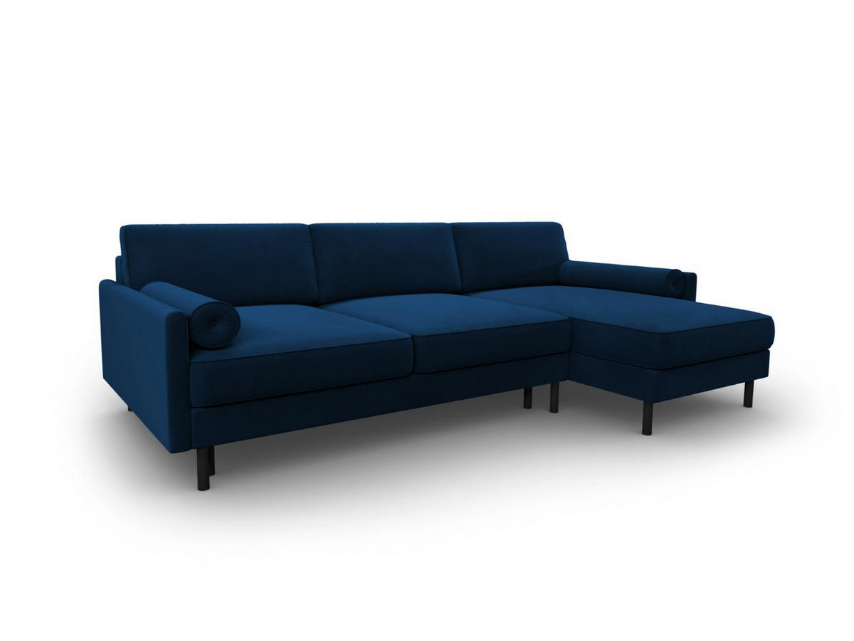AUSKLAPPBARES-ECKSOFA rechts mit Container Scott aus Samt königsblau 5 Sitzplätze - Blau, Textil (142/212cm) - Micadoni