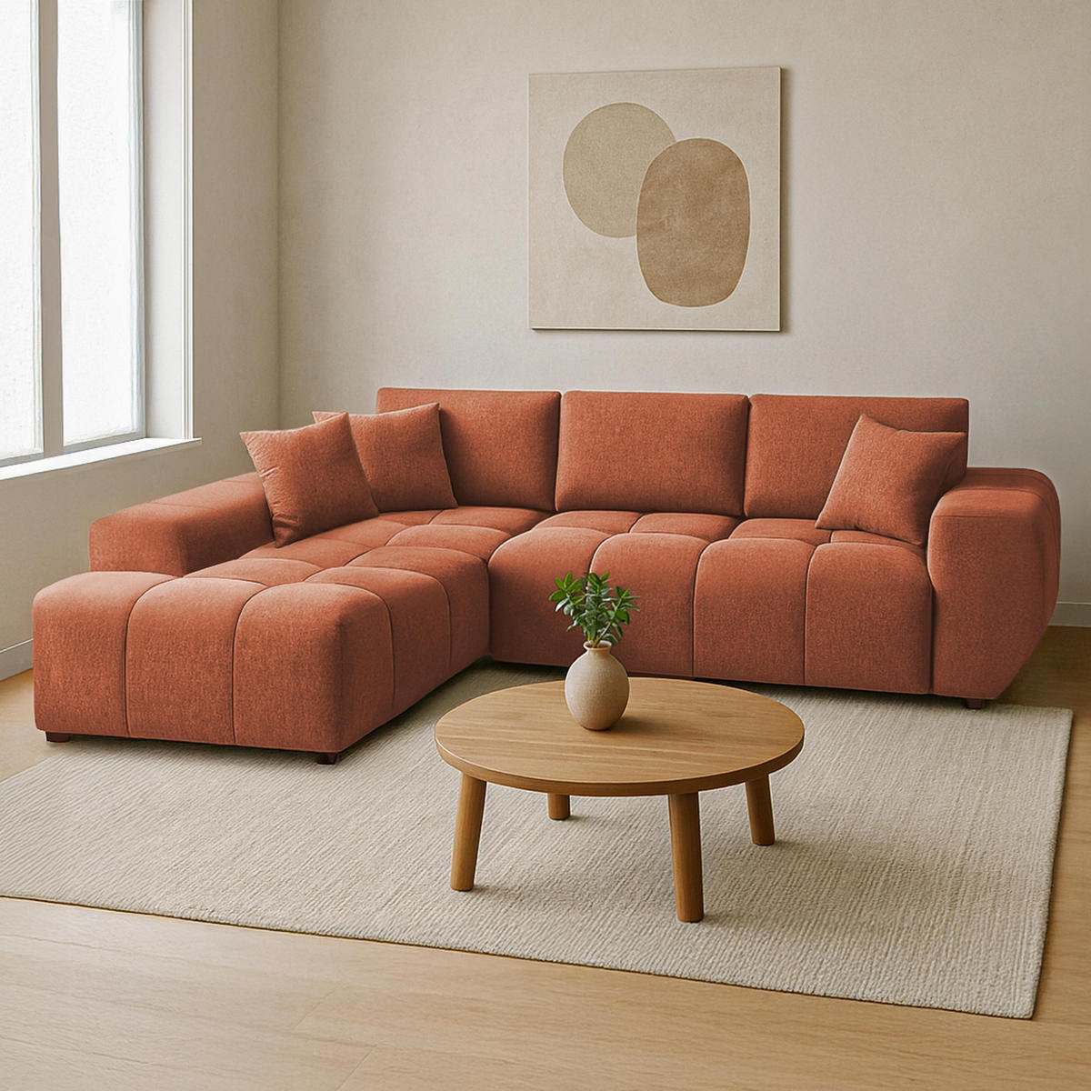 SOFA 3-Sitzer, Terrakotta - Rot, Textil (205/270cm) - Oviala
