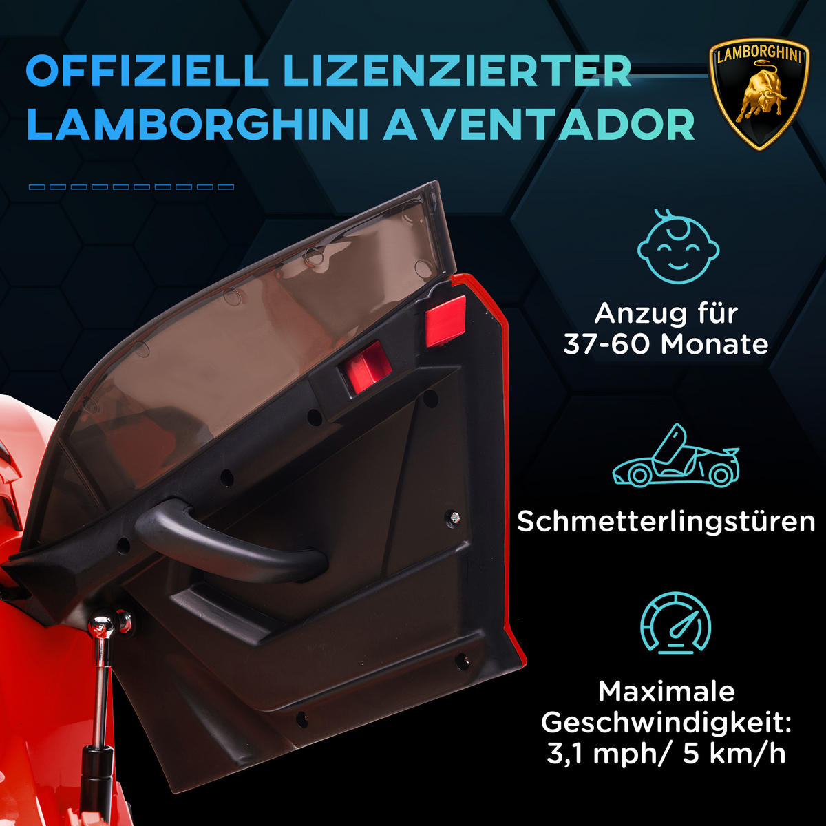 KINDER ELEKTROAUTO, Rot/Weiß, Kunststoff+ Metall - Rot, Metall (107.5/63/42cm) - HOMCOM