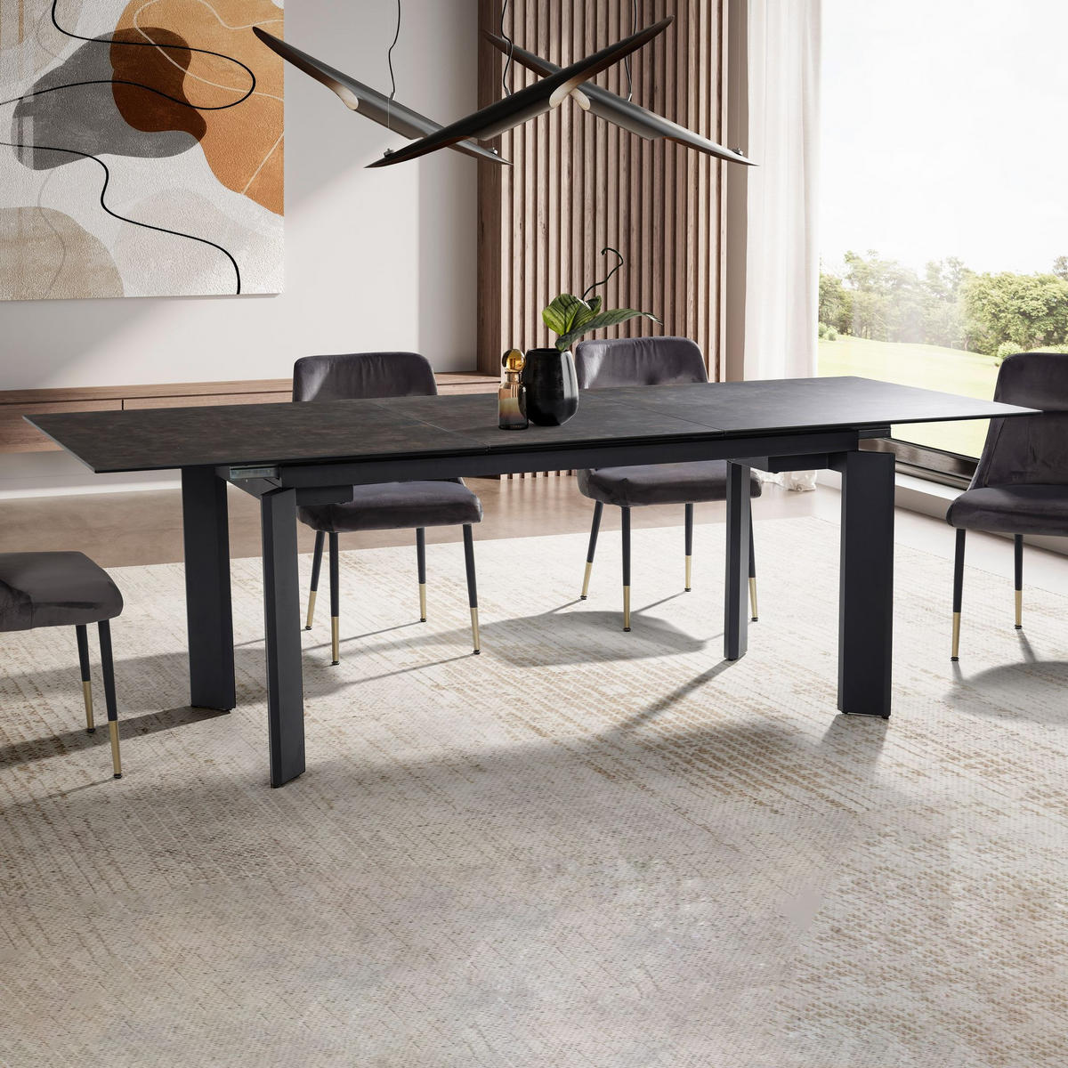 ESSTISCH Ausziehbar Keramik Glas Marmoroptik 180-240 MALTA, Schwarz 180x95x77 cm - Schwarz, Glas/Metall (95/180/77cm) - KADIMA DESIGN