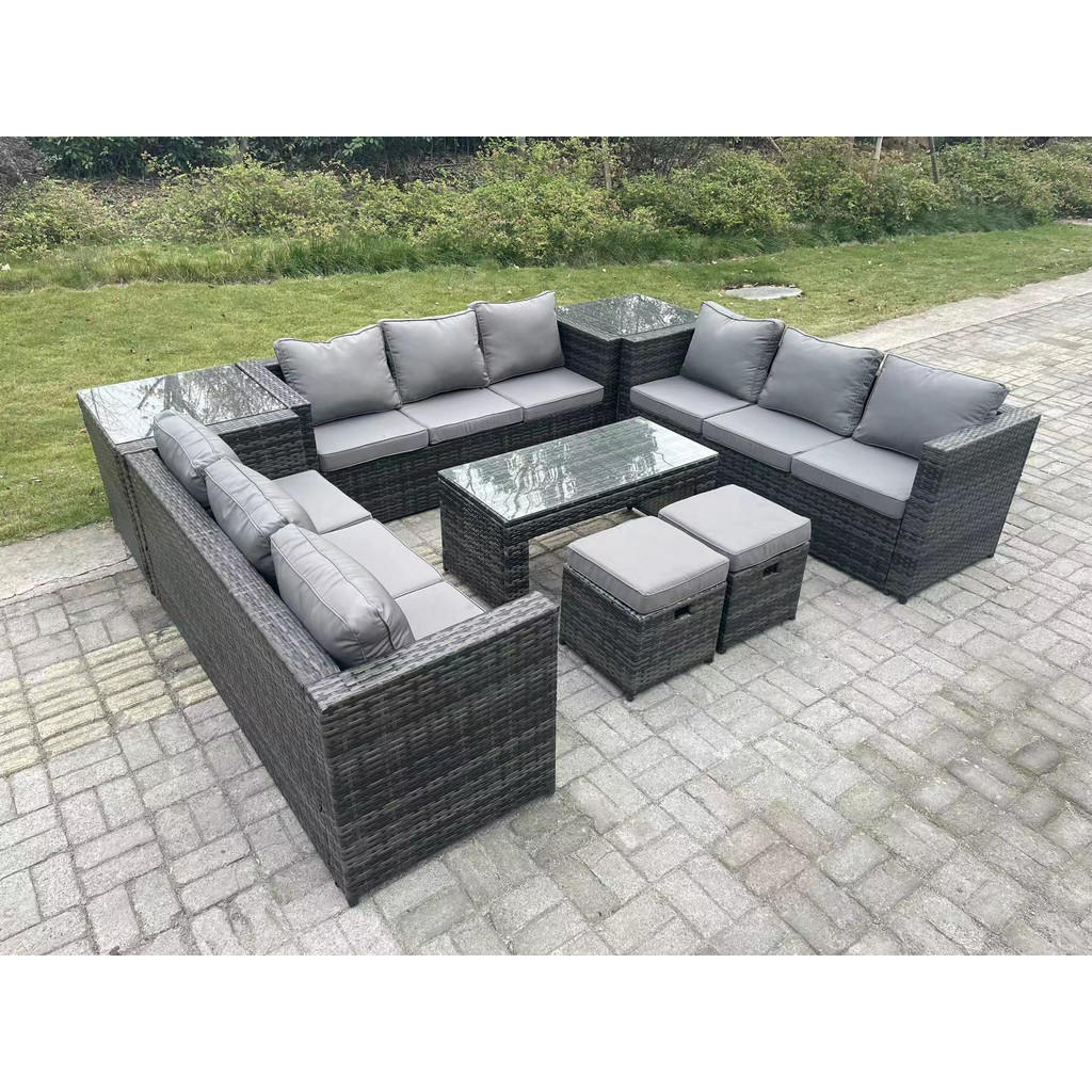 Thumbnail - Fimous Sitzgruppe, Dunkelgrau, Metall, Kunststoff, Glas, 11-Sitzer, Füllung: Schaumstoff, rechteckig, Loungemöbel, Loung...
