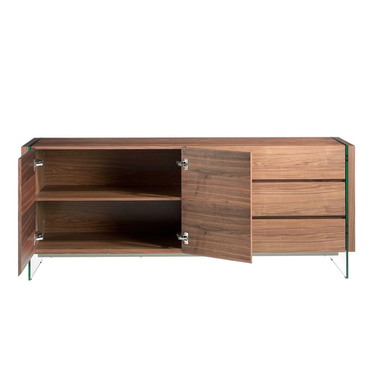 SIDEBOARD Sideboard aus Nussbaum und gehärtetem Glas 188/45/75 cm - Transparent/Walnussfarben, Glas/Holz (188/75/45cm) - ANGEL CERDA