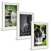 BILDER SET 3er Set - 20x30 cm Weißer Rahmen - Entspannende Zen-Wassermalerei - Weiß, Kunststoff (20/30cm) - TULUP