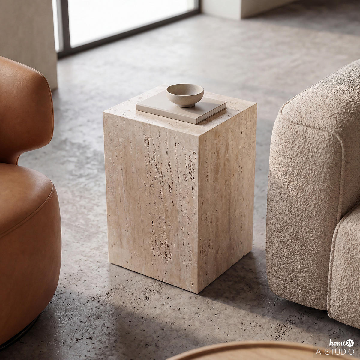 BEISTELLTISCH - Travertin / Beige - Beige, Stein (30/30/48cm) - home24