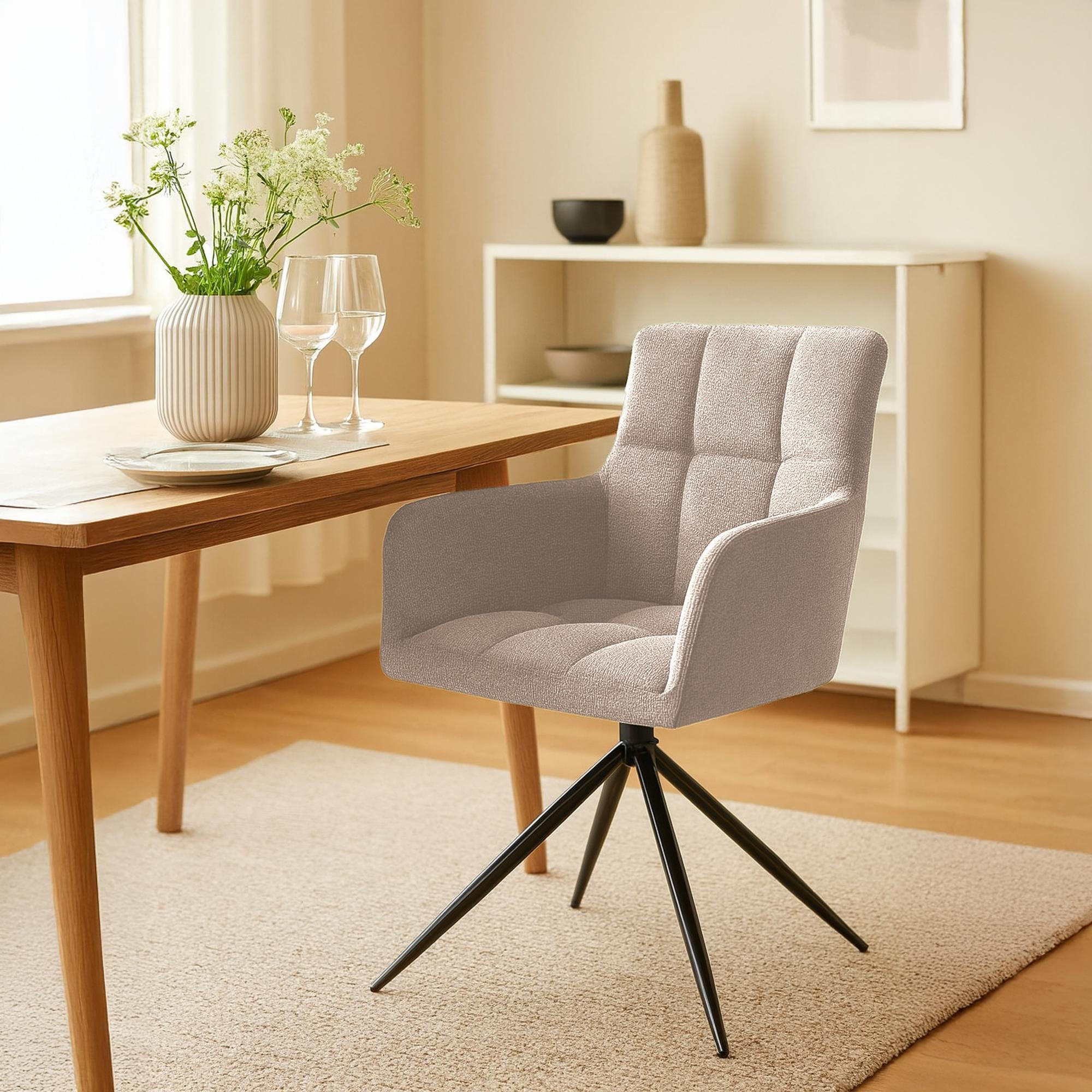 ARMLEHNENSTUHL 2er Set Stoff Hellbraun - Hellbraun/Schwarz, Textil/Metall (59/87/59cm) - CLP