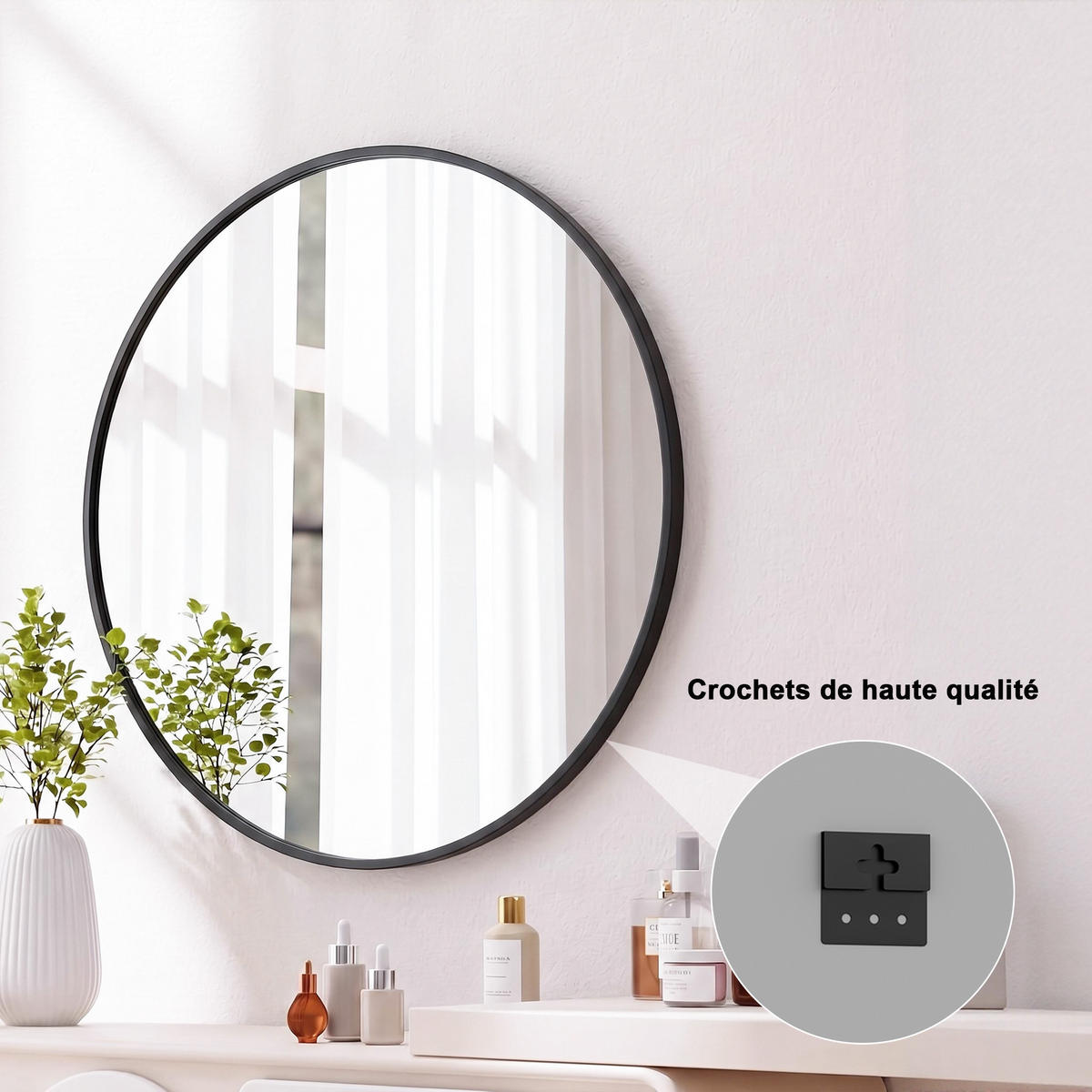WANDSPIEGEL rund 75 cm aus Sicherheitsglas mit Aluminiumrahmen schwarz - Schwarz, Metall (75/75/3cm)