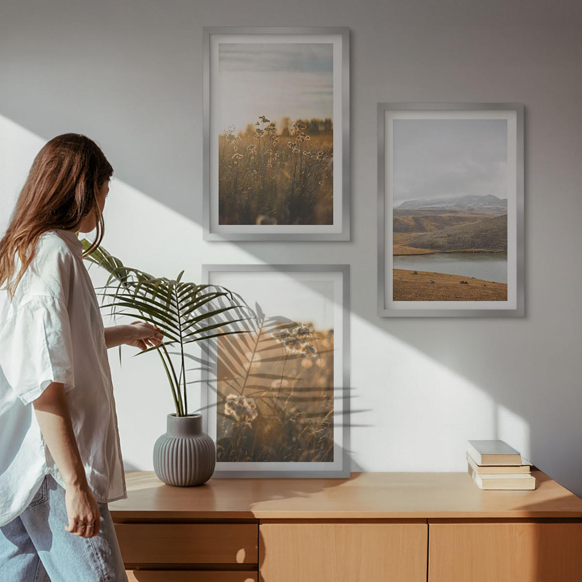 WANDBILDER 3er Set - 40x60 cm Silberner Rahmen - Landschaften Wiesen Berge See - Silberfarben, Kunststoff (40/60cm) - ArtPrintCave