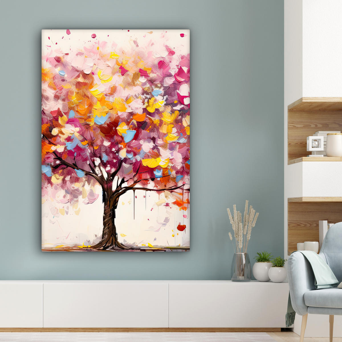 LEINWANDBILD Aquarell - Baum - Kunst - Abstrakt Deko Groß 90x140 cm - Multicolor, Textil (90/140cm) - MuchoWow