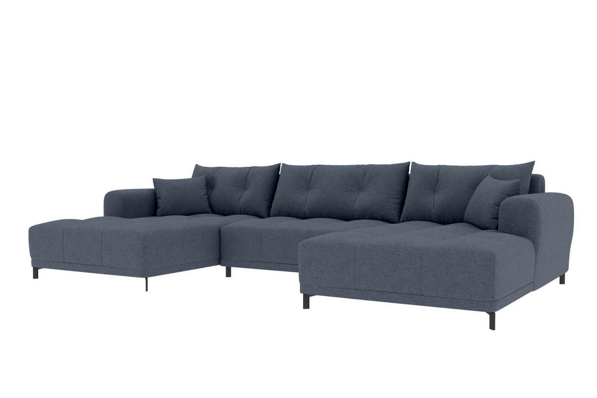 WOHNLANDSCHAFT Strukturstoff Dunkelblau inkl. Schlaffunktion - Schwarz/Dunkelblau, Textil/Metall (348/94/181cm) - 99rooms