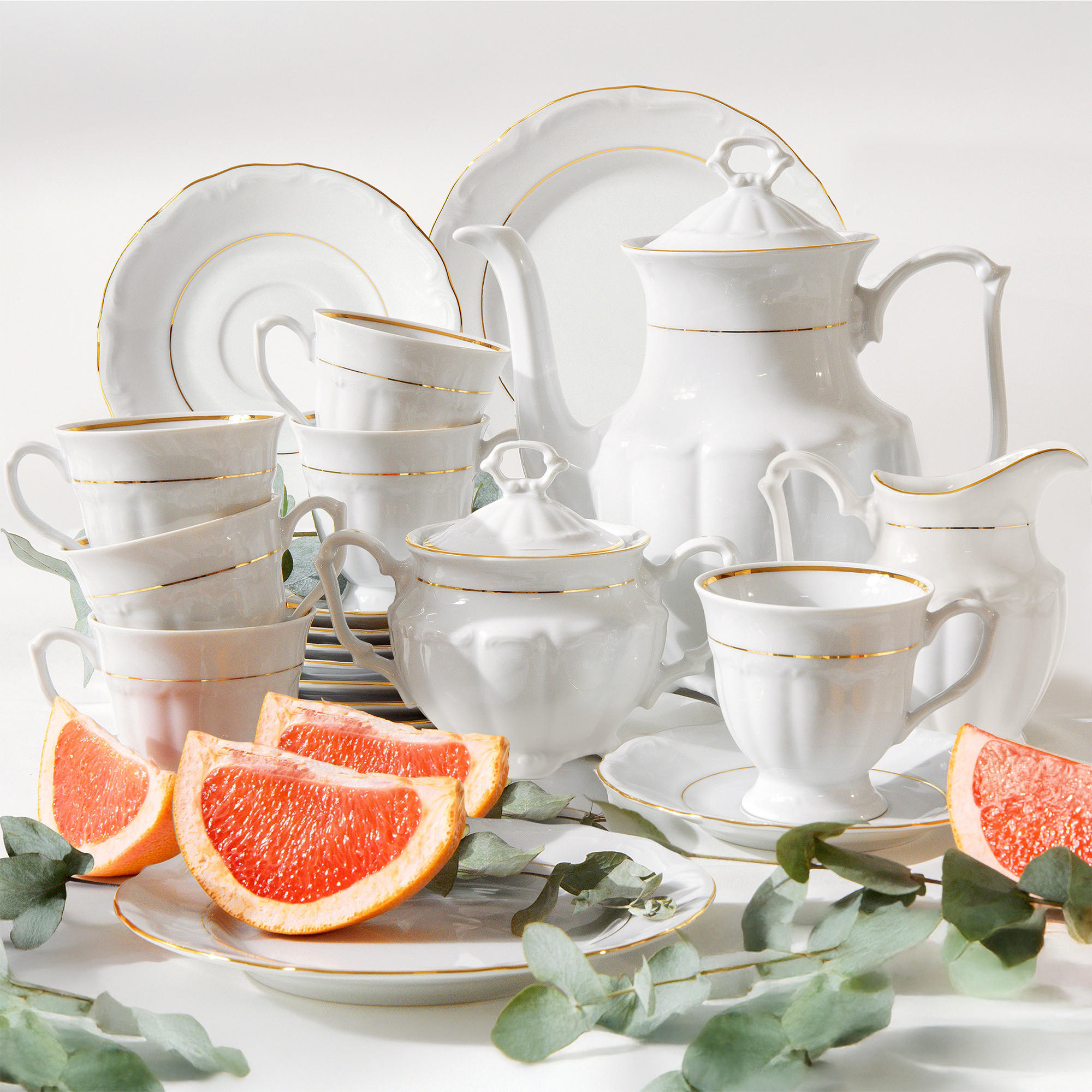 KAFFEESERVICE Chodziez MARIA TERESA 21-tlg Porzellan mit Goldrand, Weiß / Gold - Goldfarben/Weiß, Keramik (8/8/8cm) - KONSIMO®