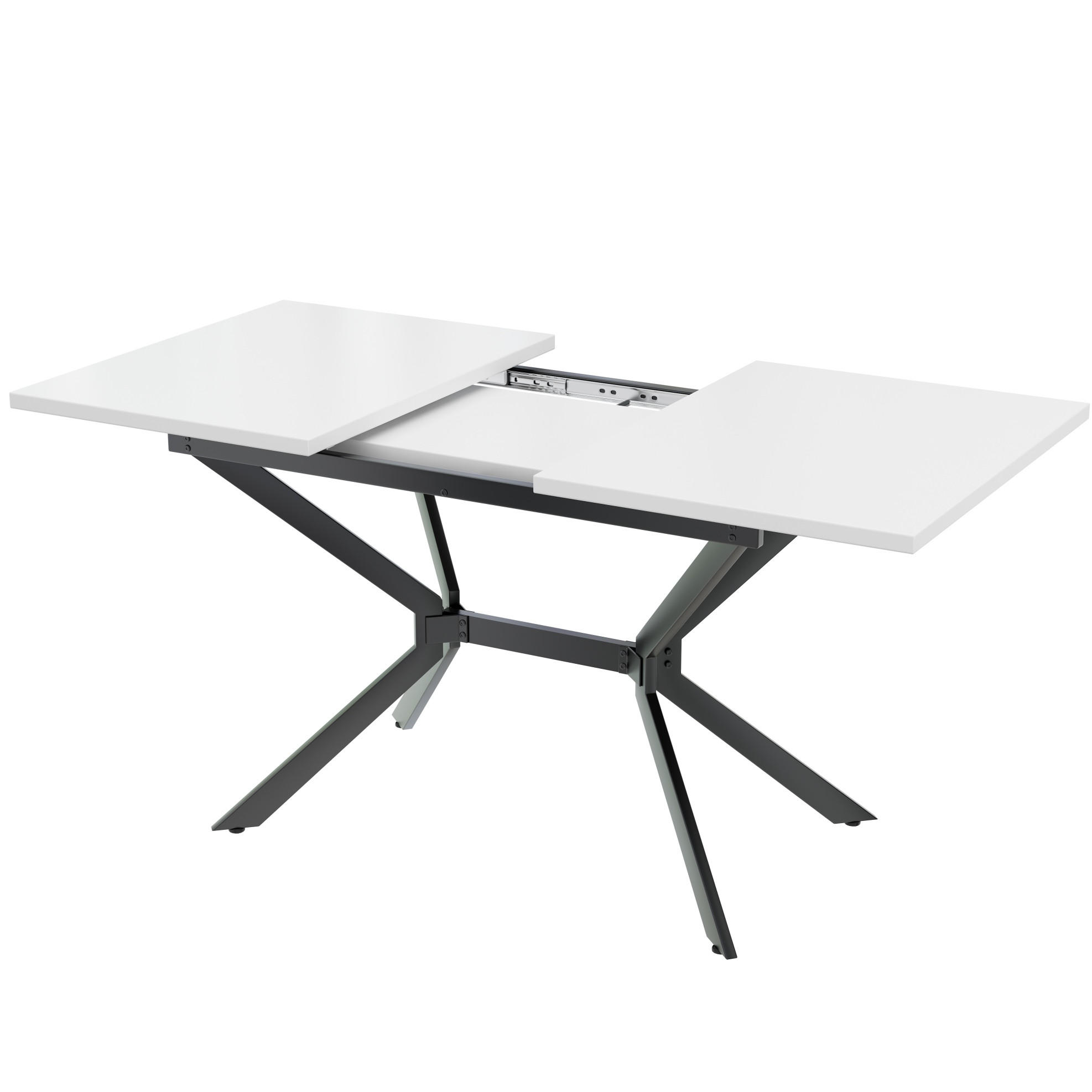 Redom ROZKLÁDACÍ jídelní stůl 120/160/80 cm z MDF s kovovými nohami, pro 4–6 osob, Bílá