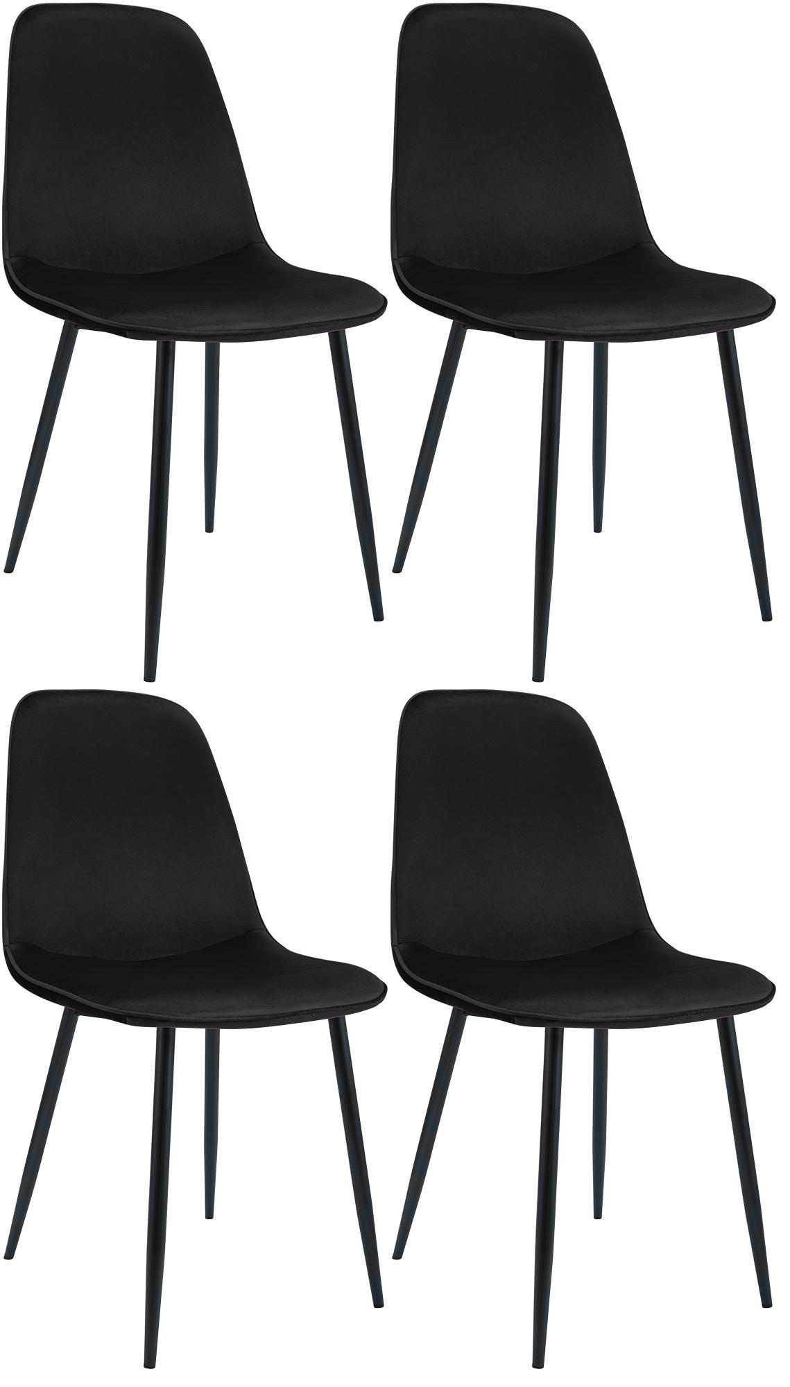 ESSZIMMERSTUHL 4er Set Samt Schwarz - Schwarz, Textil/Metall (45/88/54cm) - CLP