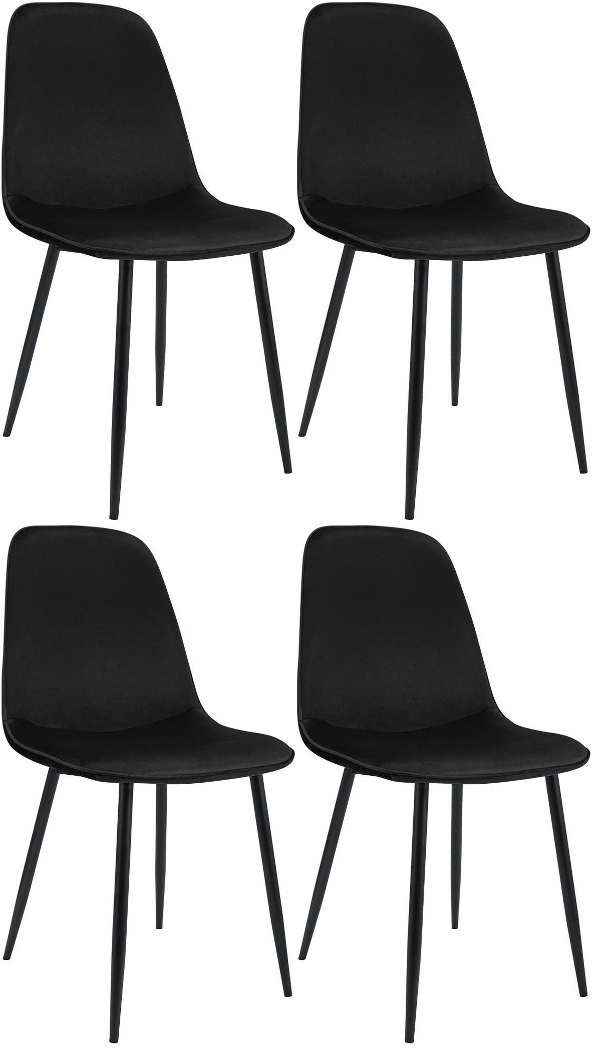 ESSZIMMERSTUHL 4er Set Samt Schwarz - Schwarz, Textil/Metall (45/88/54cm) - CLP