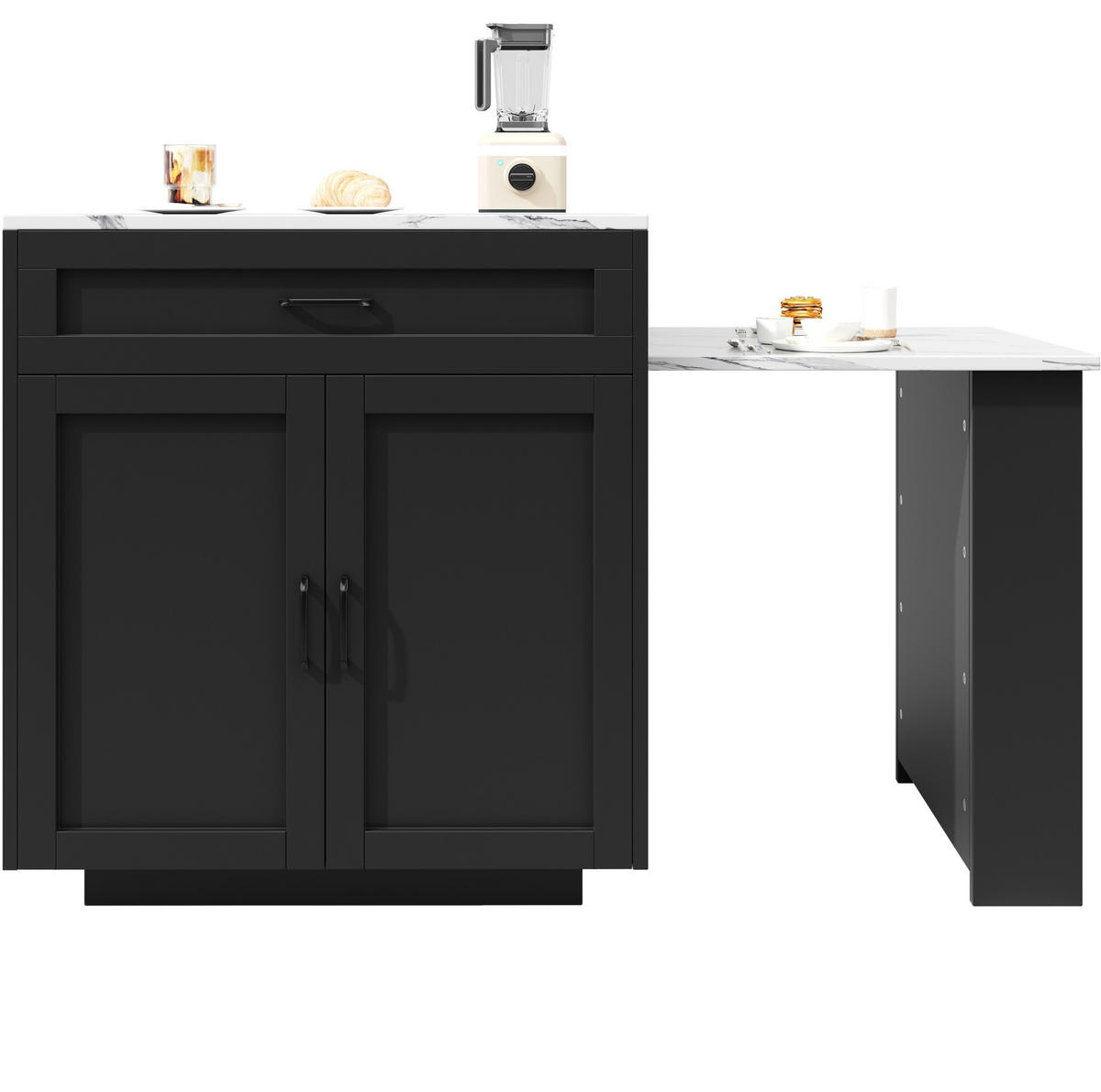 BARTISCH 98/204/70/93,5 cm in Schwarz mit Stauraum und Rollen - Schwarz, Holzwerkstoff (70/204/93.5cm) - BEAOK