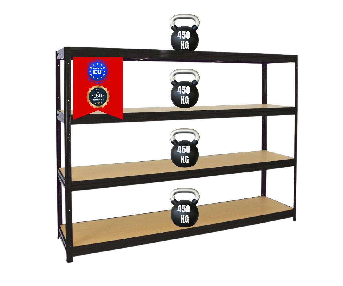 SCHWERLASTREGAL Dino 180x240x60 cm Fachlast 450kg Schwarz - Schwarz, Metall (240/180/60cm) - PROREGAL
